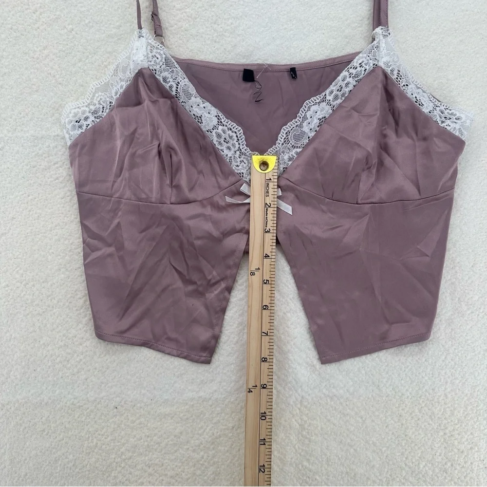 Mauve Satin Lace Camisole Coquette Top - Picture 3 of 5